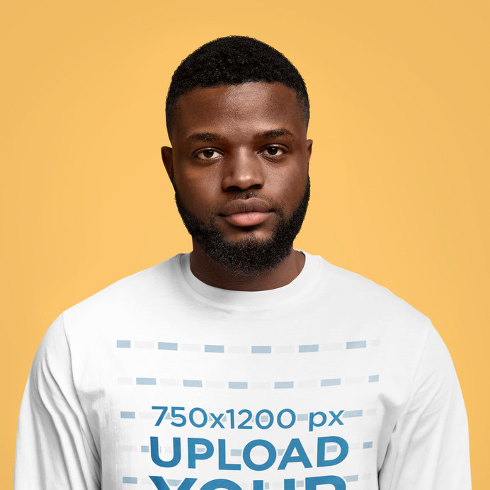 Mockup of a Serious Bearded Man Wearing a Long Sleeve Tee in a Studio