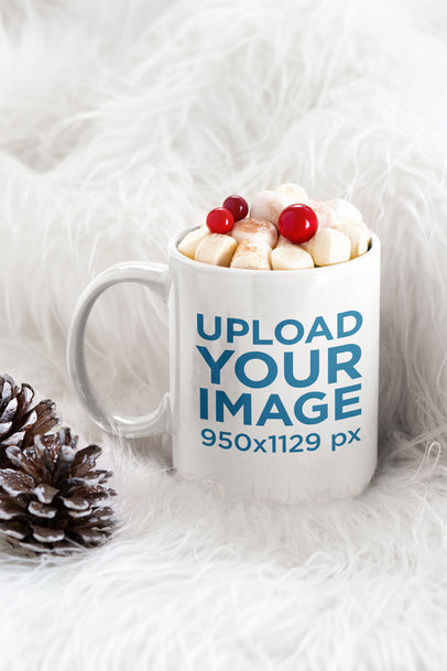 Coffee Mug Mockup Featuring  Winter Decorations and Marshmallows 