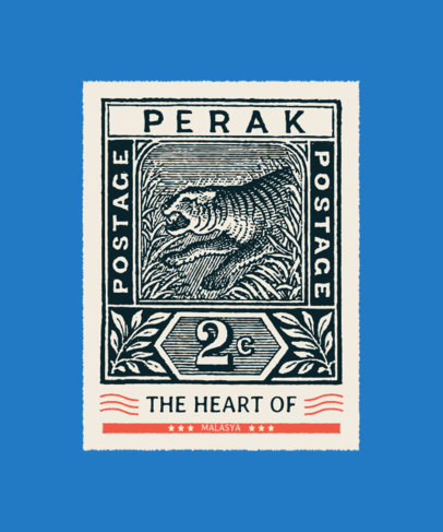 Vintage T-Shirt Design Template with Illustrated Postage Stamps
