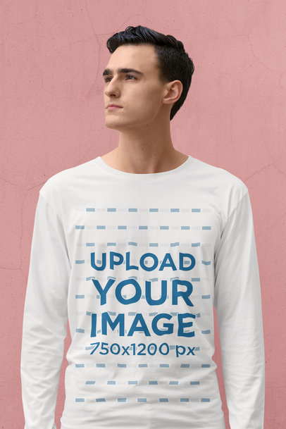 Long Sleeve Tee Mockup of a Young Man Standing in a Plain Pose