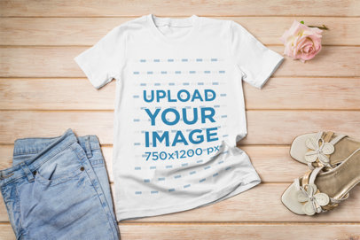 Mockup of a Basic Tee Featuring Heels and a Flower 41376-r-el2