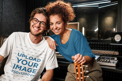 T-Shirt Mockup Featuring Two Musicians in a Studio 39747-r-el2
