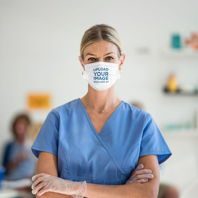 Face Mask Mockup Featuring a Female Doctor With Latex Gloves 