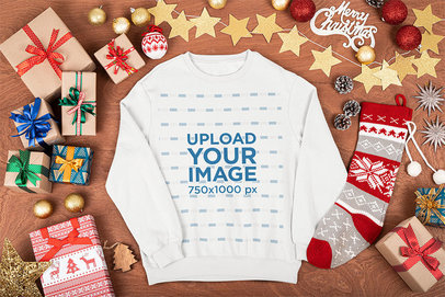 Mockup of a Crewneck Sweatshirt Surrounded by Christmas Presents
