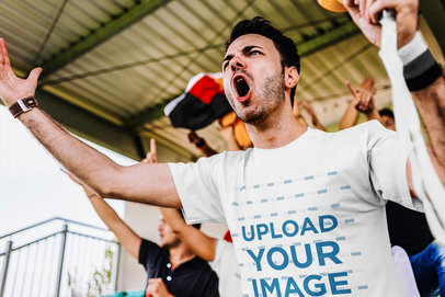 T-Shirt Mockup of a Man at a Soccer Match
