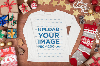 Long Sleeve Tee Mockup Surrounded by Christmas Paraphernalia m30