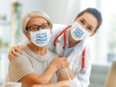 Face Mask Mockup of a Senior Woman with Her Doctor