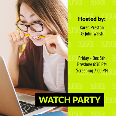 Instagram Post Design Template for a Watch Party Announcement