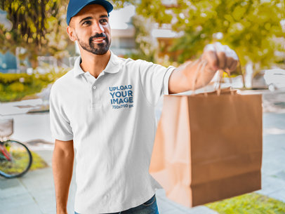 Polo Shirt Mockup of a Man Delivering Food 44192-r-el2