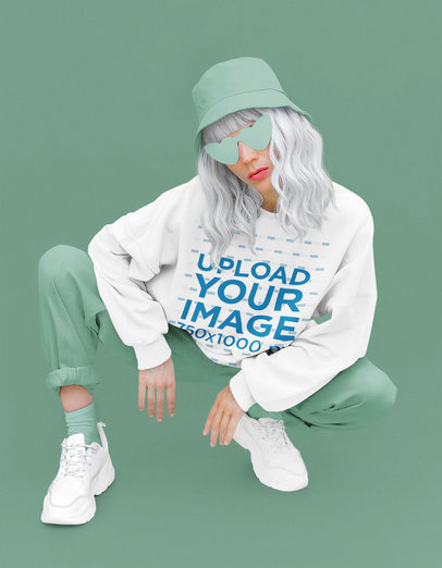 Monochromatic Mockup of a Woman Showing Her Swag While Wearing a Sweatshirt