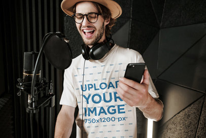 Mockup of a Male Singer Wearing a T-Shirt in a Studio 39769-r-el2