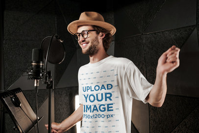 T-Shirt Mockup of a Hipster Man Singing at a Studio 39770-r-el2