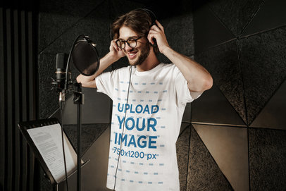 T-Shirt Mockup of a Male Singer Recording in a Studio 40167-r-el2