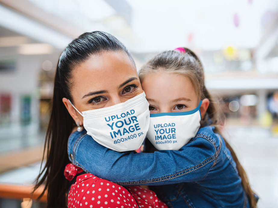 Face Mask Mockup of a Little Girl Hugging Her Mom