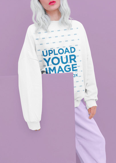 Mockup of a Silver-Haired Woman Wearing a Sweatshirt in a Monochromatic Setting