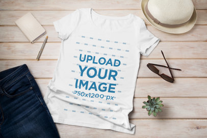 Mockup of a Flat Laid Tee over a Wooden Surface 41370-r-el2