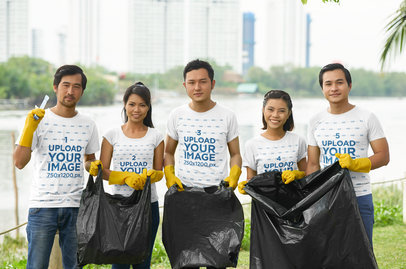 T-Shirt Mockup Featuring a Group of Five Cleaning a Public Space 43264-r-el2
