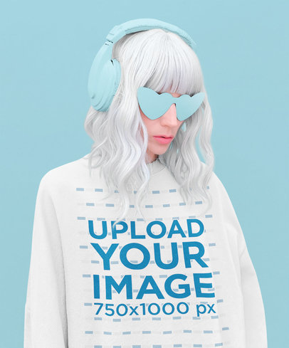 Monochromatic Mockup of a Trendy Woman with Silver Hair Wearing a Sweatshirt