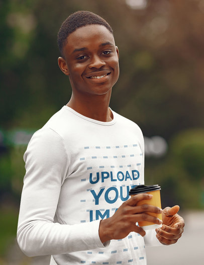 Long Sleeve Tee Mockup of a Young Man on the Street