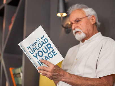 Elder Man Reading a Book While Sitting Down on a Yellow Sofa Template