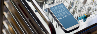 Mockup of a Samsung Galaxy on a Medical Cabinet