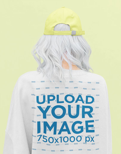 Back View Mockup of a Silver-Haired Woman Wearing a Sweatshirt at a Studio 