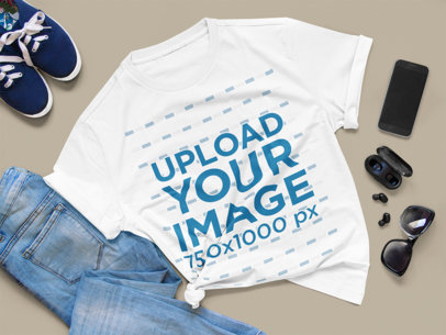 Mockup of a Flat Laid Knotted Tee 41395-r-el2