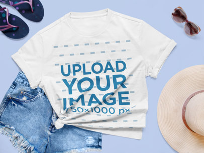 Mockup Featuring a Knotted Tee and a Summer Outfit