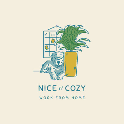 Illustrated Logo Generator Featuring a Dog Resting by an Indoor Plant 