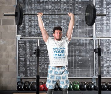 T-Shirt and Shorts Mockup of a Man Lifting a Barbell Over His Head 43769-r-el2