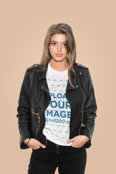 T-Shirt Mockup of a Fashionable Woman Posing in a Studio 43075-r-el2