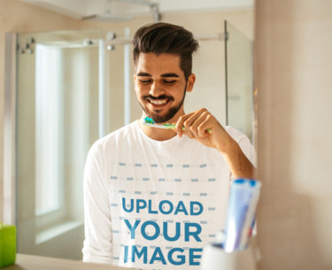 Long Sleeve Tee Mockup Featuring a Man Brushing His Teeth 39778-r-el2