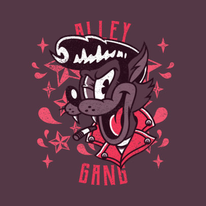 Rockabilly-Inspired Logo Maker Featuring a Vintage Cartoon of a Wolf 3799f