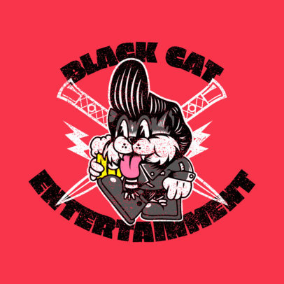 Logo Generator for Rockabilly Fans Featuring a Happy Cat Cartoon 3799i