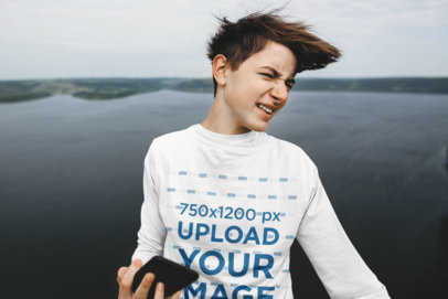 Long Sleeve Tee Featuring a Teenager Posing by a Lake 43687-r-el2