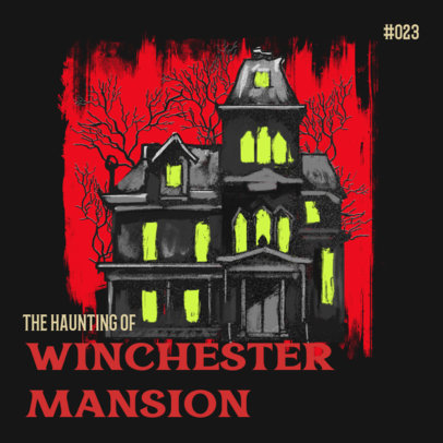 Podcast Cover Design Template with Horror-Themed Paintings 3124