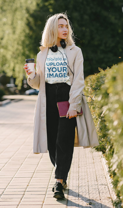 T-Shirt Mockup of a Woman with a Trendy Style Walking on the Street 43847-r-el2
