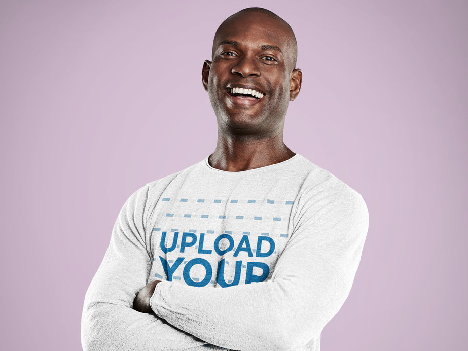 Long Sleeve T-Shirt Mockup Featuring a Happy Man with Crossed Arms