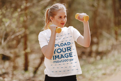 T-Shirt Mockup of a Teenage Girl Exercising Outside