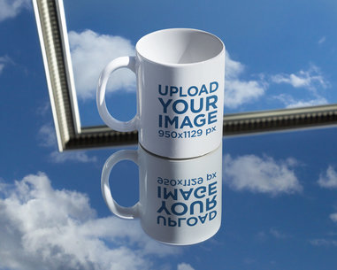 Mockup of an 11 oz Coffee Mug Placed over a Reflective Surface m587