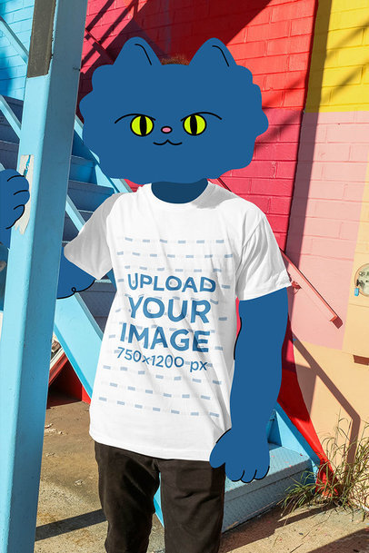 Mockup of an Illustrated Cat Wearing a T-Shirt on the Street 3136-el1