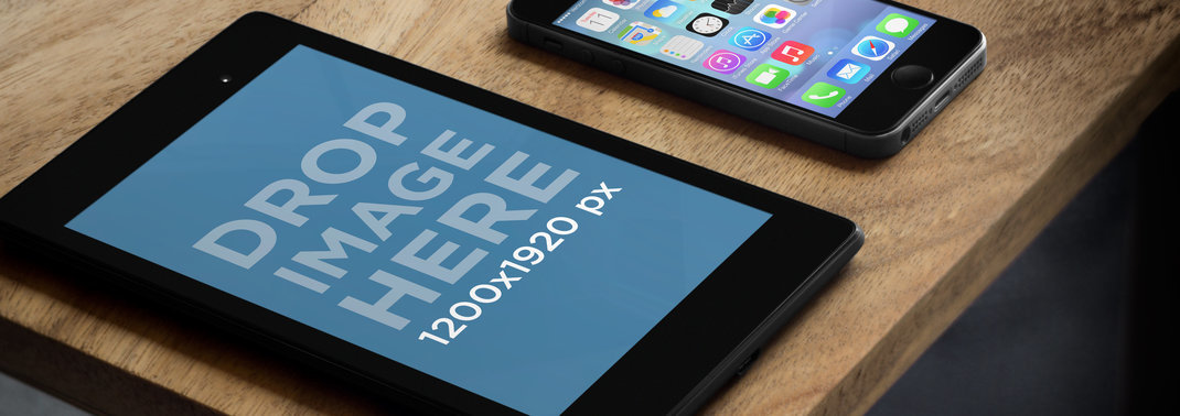 Wide Mockup of a Google Nexus 7 Next to an iPhone 5S