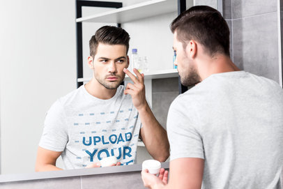 Round Neck Tee Mockup Featuring a Man Putting on Face Lotion 44537-r-el2