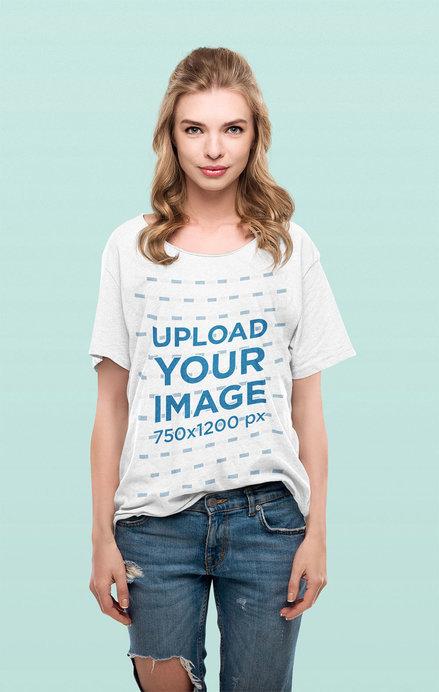 Mockup of a Woman at a Studio Wearing a Slouchy Tee 