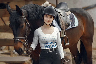 Long-Sleeve Tee Mockup of a Young Woman Posing Next to a Horse 