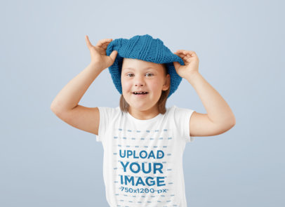 Mockup of a Cute Girl Wearing a T-Shirt and a Hair Accessory