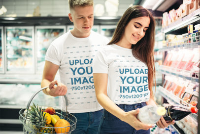 Mockup of a Young Couple Shopping at The Supermarket