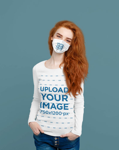 Face Mask Mockup of a Woman Wearing a Long Sleeve Tee at a Studio 40887-r-el2