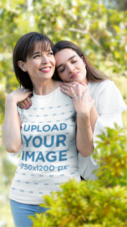 Parallax T-Shirt Video of a Woman Smiling While Her Daughter Hugs Her 