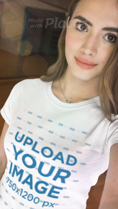 Parallax Video of a Woman Taking a Selfie While Wearing a Round Neck Tee